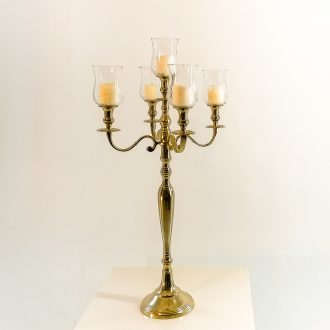 Kerzenständer mit Glasaufsatz 5-arm-goldfarben-mieten