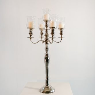 Kerzenständer mit Glasaufsatz 5-arm-silberfarben-mieten